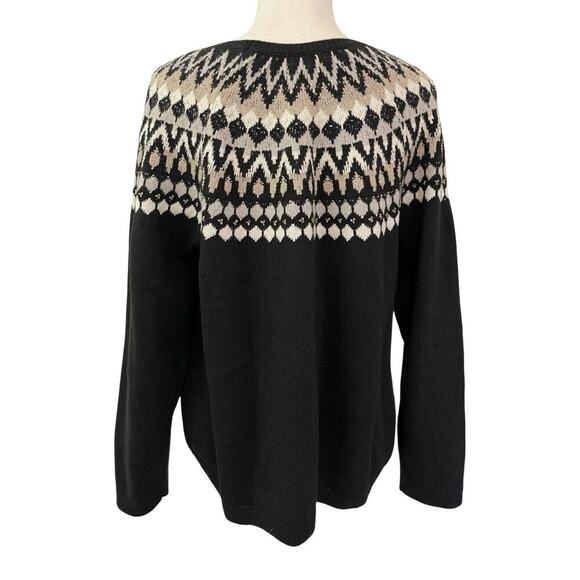 J Jill‎ Nordic Fair Isle Cotton Blend Sweater Size XLP Black Ski Grandmacore - Picture 2 of 8